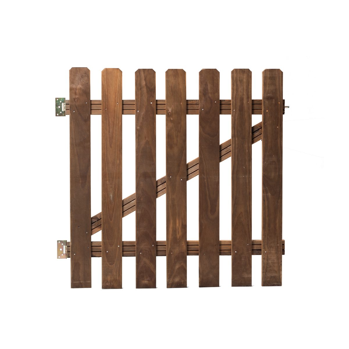 Puerta de valla de madera marrón con herrajes