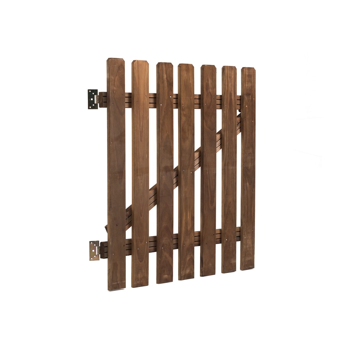 Puerta de valla marrón con herrajes