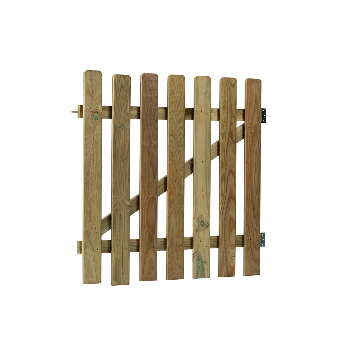 Puerta de valla verde de madera con herrajes